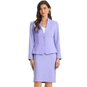 2pcs Business Sets for Collarless Blazer Pencil Skirt Suit Light Purple